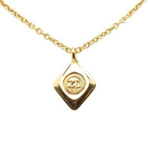 Chanel Coco Mark Chain Pendant Necklace Gold Plated Women's Chanel